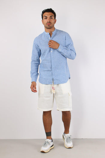 Camicia Coreana Lino Righe Azzurro/bianco - 4