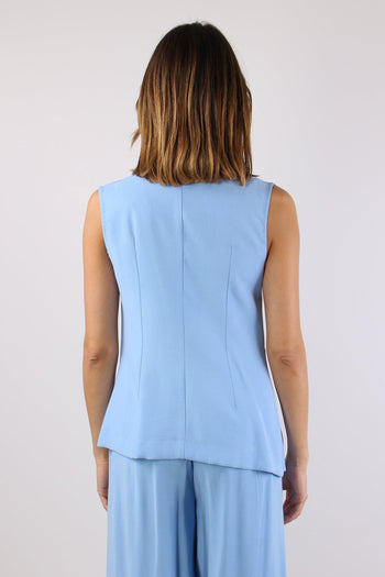 Gilet Asimmetrico Misto Viscos Azzurro - 4