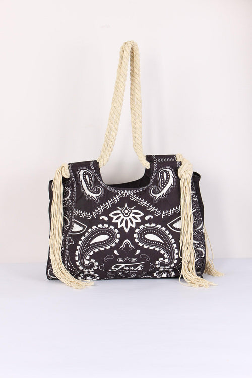 Borsa Fantasia Frange Laterali Nero