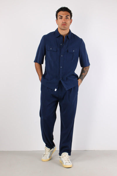Banana Camicia Tasche Cupro Blu