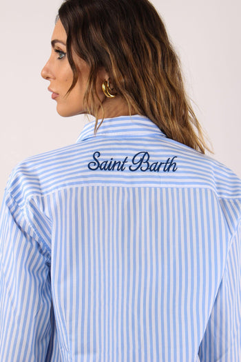 Camicia Slim Riga Ricamo Schiena Bianco/azzurro - 7