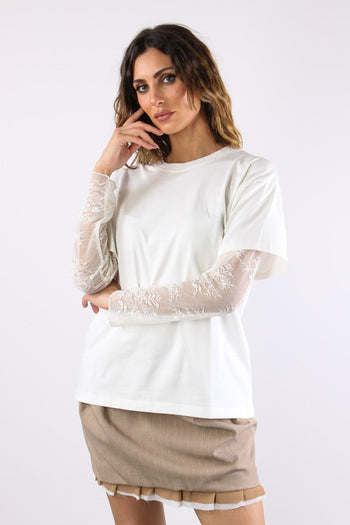 T-shirt Manica Pizzo Bianco - 2