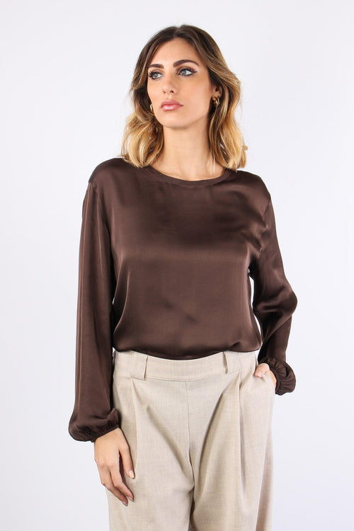 Blusa Effetto Raso Marrone