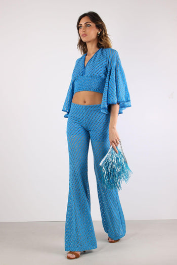 Pantalone Svasato Jacquard Bluette - 5