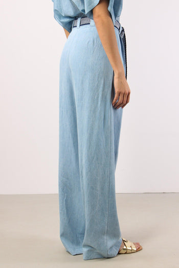 Pantalone Palazzo Denim Cintur Denim - 6