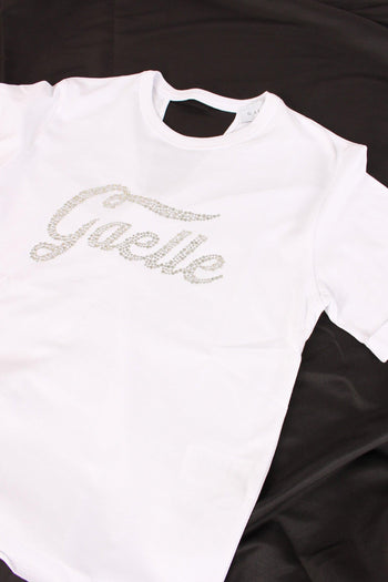 T-shirt Strass Apertura Dietro Bianco - 3
