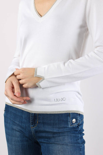 Maglia Scavo V Inserto Lurex Bianco Lana - 7