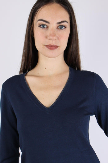 Maglia Scavo V Inserto Lurex Blu Navy - 7
