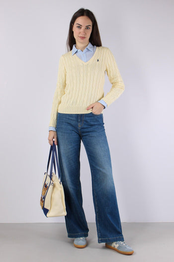 Pullover Trecce Scollo V Cream - 2