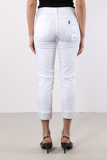 Jeans Monroe Risvolto Strass Bianco Ottico - 4