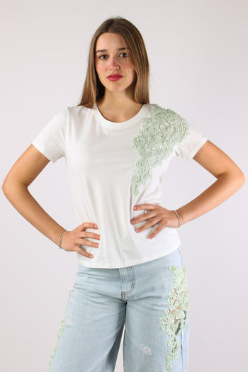 T-shrit Inserto Pizzo Paillettes Bianco - 3