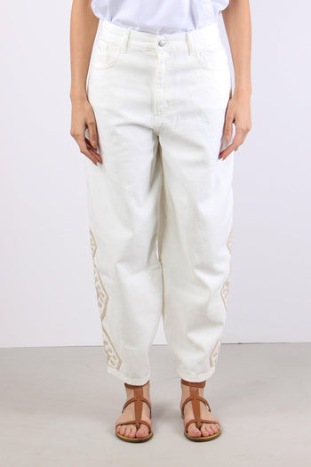 Pantalone Barrel Ricamo Fondo Bianco - 2