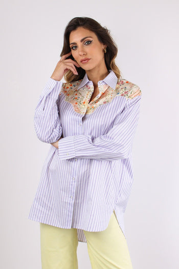 Camicia Riga Inserto Fantasia Bianco/lilla - 2