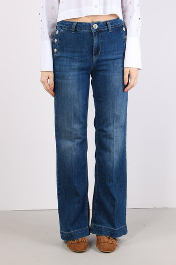Jeans Flare Bottoni Argento Denim Scuro - 2