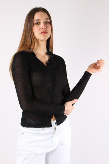 Ling Cardigan Inserto Pizzo Black - 7