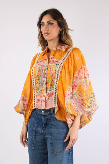 Camicia Cropped Manica Ampia Arancio - 4