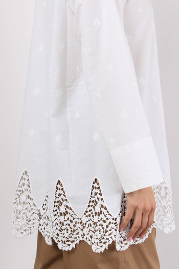 Camicia Lunga Inserto Pizzo Panna - 5
