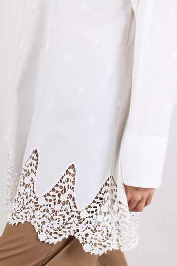 Camicia Lunga Inserto Pizzo Panna - 8