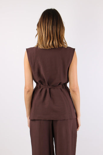 Gilet Cinturato Misto Viscosa Cioccolato - 5