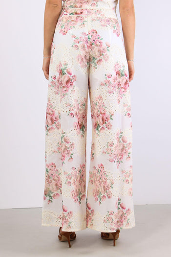 Pantalone Sangallo Fantasia Fiori Bianco/rosa - 4