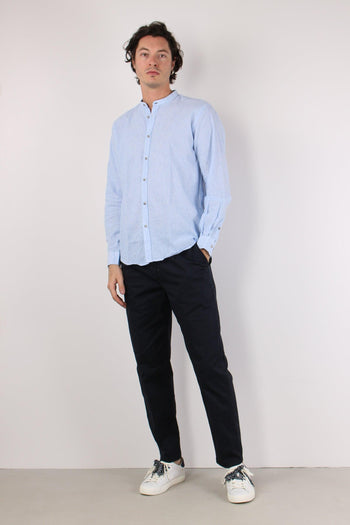 Camicia Lino Microriga Celeste - 4