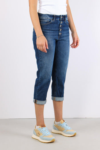 Koons Denim Micro Rotture Bottone Gioiello Denim Medio - 9