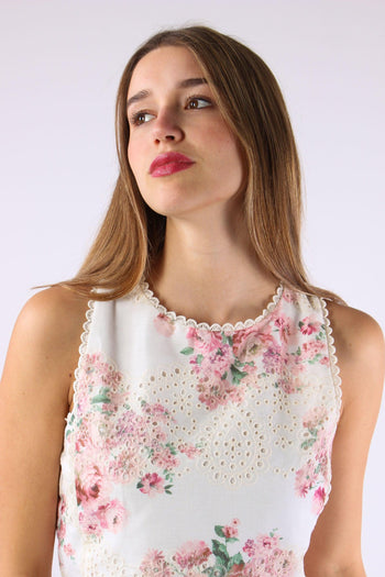 Top Sangallo Fantasia Fiori Bianco/rosa - 9