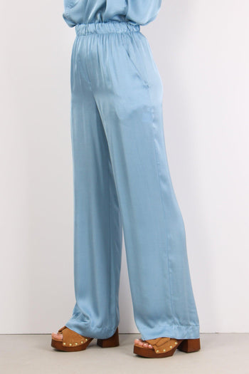 Pantalone Palazzo Effetto Raso Azzurro - 3