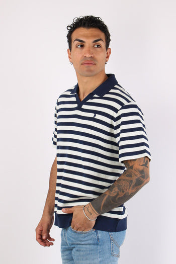 Polo In Maglia Riga Navy/cream - 3