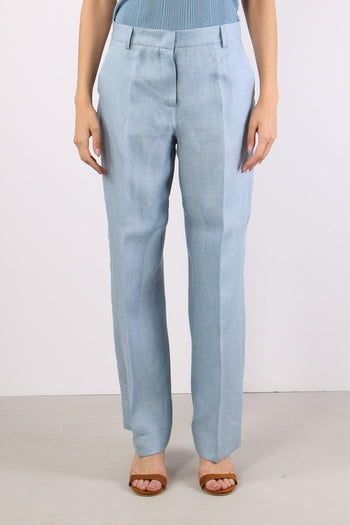 Malizia Pantalone Dritto Lino Azzurro - 2