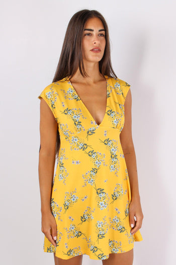 Abito Scollo V Fantasia Fiori Giallo - 6
