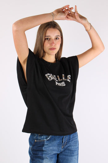 T-shirt Logo Strass Nero - 7