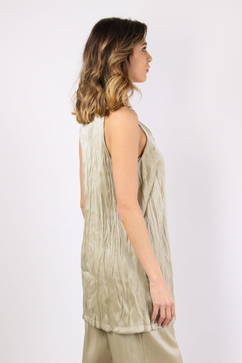 Blusa Smanicata Effetto Lucido Oyster - 5