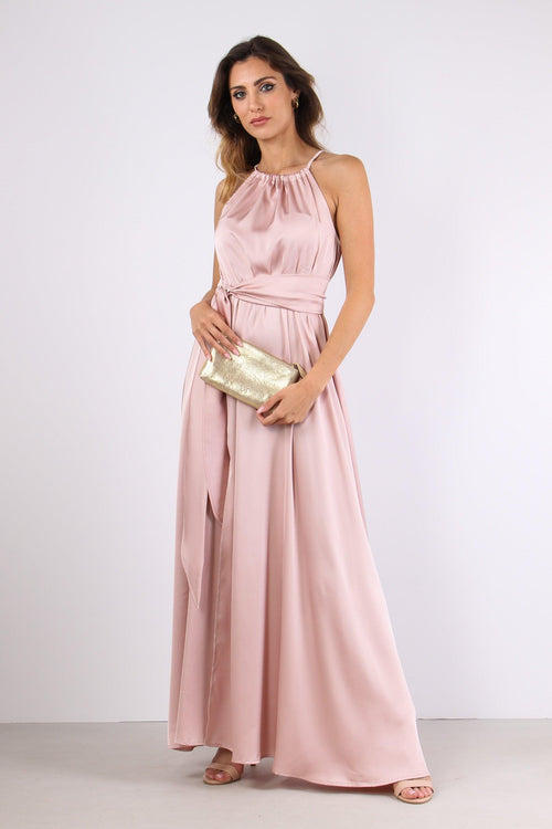 Abito Raso Allaccio Dietro Cipria