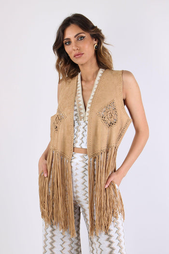 Gilet Frange Ricami Suede - 8