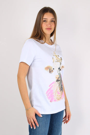 T-shirt Stampa Mucca Corona Bianco Ottico - 7