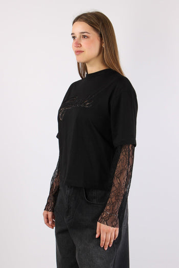 T-shirt Cotone Logo Pizzo Nero - 6