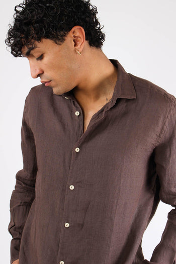 Camicia Classica Lino Marrone - 6
