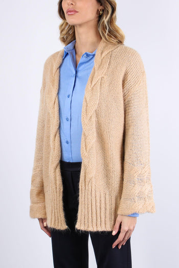 Cardigan Inserto Treccia Cammello - 6