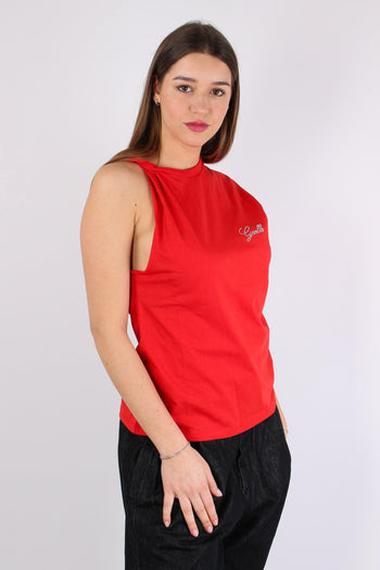 T-shirt Asimmetrica Logo Stras Rosso - 4