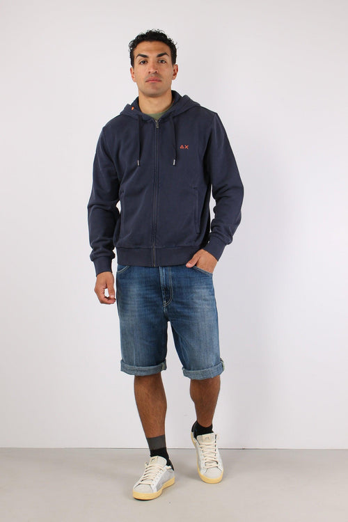 Felpa Zip Cappuccio Lavata Navy Blue