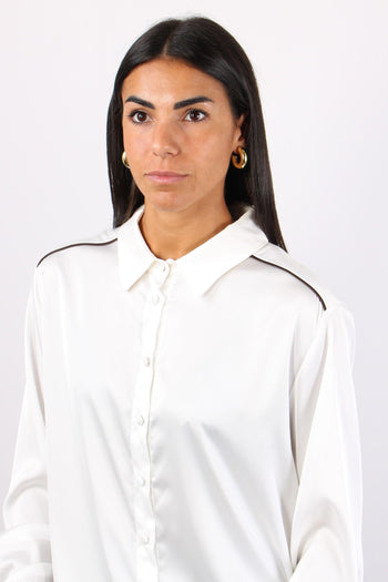 Camicia Effetto Raso Piping Panna - 7