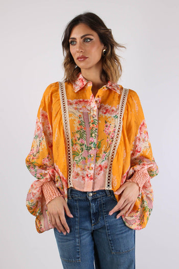 Camicia Cropped Manica Ampia Arancio - 8