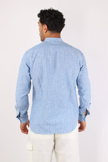 Camicia Coreana Lino Righe Azzurro/bianco - 3
