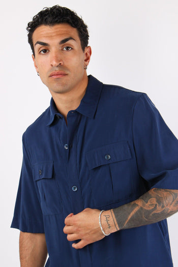 Banana Camicia Tasche Cupro Blu - 8