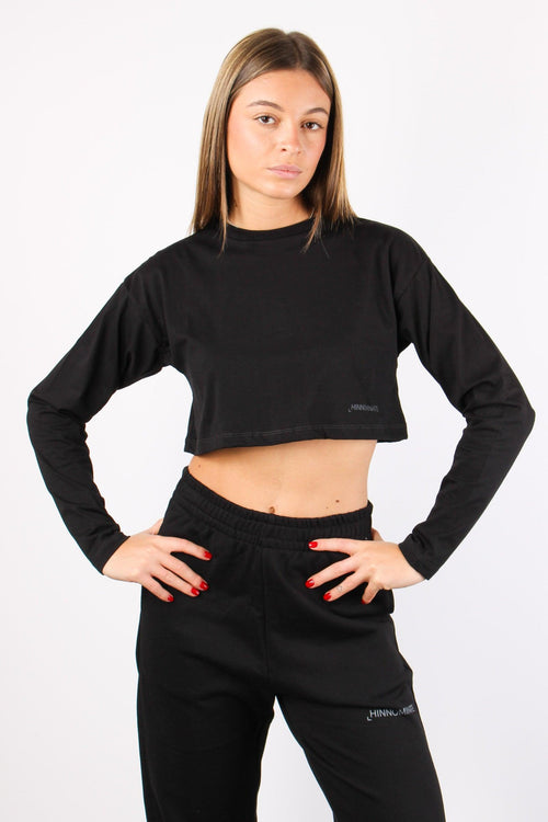 T-shirt Crop Cotone Nero - 2