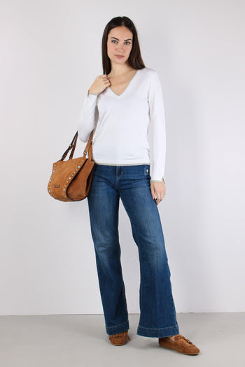 Maglia Scavo V Inserto Lurex Bianco Lana - 5