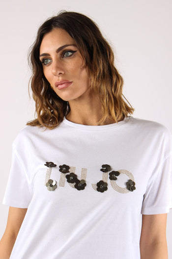 T-shirt Scritta Applicazioni Bianco Liujo - 7