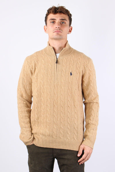 Pullover Mezza Zip Lana Trecce Camel Melange