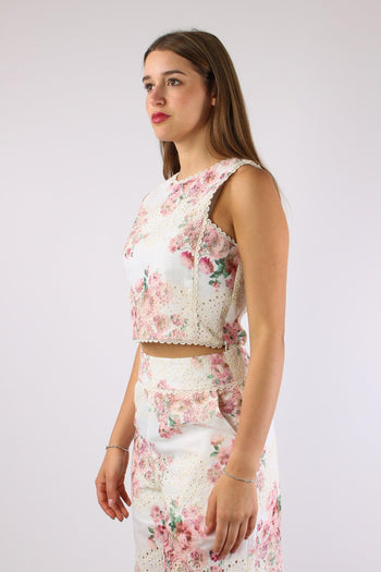 Top Sangallo Fantasia Fiori Bianco/rosa - 3